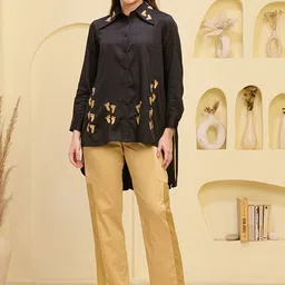 First Resort by Ramola Bachchan Embroidered Shirt Collar Long Sleeves Shirt With Trouser-image-75