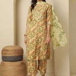 Sangria Floral Printed Straight Round Neck Kurta With Trouser & Dupatta-19