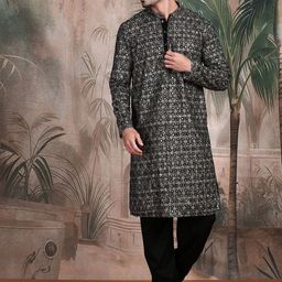 Sangria Geometric Pattern Chikankari Kurta With Sequin-16