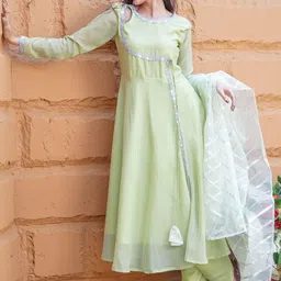 GO BOUJEE Anarkali Sequinned Organza Kurta with Trousers & Dupatta-image-44