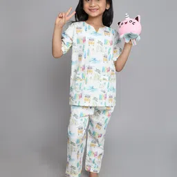 Little Clothings Girls Pure Cotton Beach Printed Night suit-picture-24