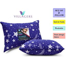 VILLAGERS Set of 2 Blue Printed Comfort Rectangular Pillows-image-141
