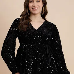 DRAPE AND DAZZLE Embellished Puff Sleeve Velvet Empire Top-picture-40