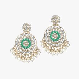 adwitiya collection Adwitiya 24K Gold-Plated Artificial Stones Studded And Beaded Contemporary Drop Earrings image 3
