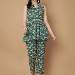 Vastralay V-Neck Printed Pure Cotton Tunic With Trouser-image-7