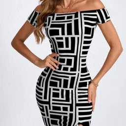 StyleCast Print Off-Shoulder Bodycon Mini Dress-image-83