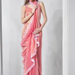 Mitera Ethnic Motifs Beads and Stones Tissue Saree-image-90
