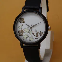VIRAKTI Women Brass Printed Dial & Leather Straps Analogue Watch G-65-BLACK-V.Y-image-1
