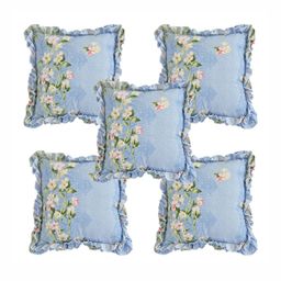 Luxmi Cotton Fabrics Blue & White 5 Pieces Floral Square Cushion Covers-image-79