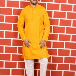 SHOPPKEE Men Ethnic Motifs Chikankari Kurta-picture-25
