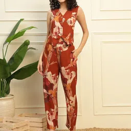 DEEBACO Printed V Neck Shirt With Trousers Co-Ords-44