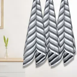 Athom Living Grey & Black 3 Pieces Striped Cotton 210 GSM Bath Towel-picture-33
