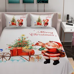 BELVOSTUM Off White & Green Cartoon Characters 250 TC King Bedsheet with 2 Pillow Covers-image-88