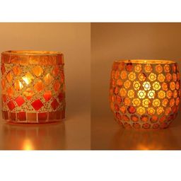 Somil Vibrant Multicolor Glass Candle Holder Add A Touch Of Magic To Diwali, Parties & Candlelight Dinners, Size-7 X 7 X 7 Cm , 8.5 X 8.5 X 9 Cm Pack OF 2-picture-21
