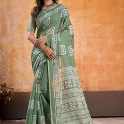 VS MALL Linen Blend Printed Saree-image-61