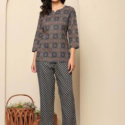 Ragavi Printed Pure Cotton Round Neck Top With Trousers Co-Ords-image-67