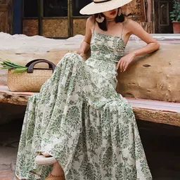 Alamode By Akanksha White, Green Oriana Summer Holiday Tiered Dress-image-56