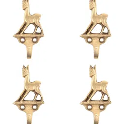 IndianShelf Gold Toned 4 Piece Deer Textured Brass Wall Hooks-image-31