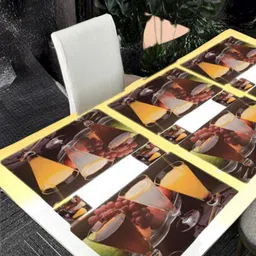 REVEXO 6Pc Brown & Grey Printed Rectangle Costers & Table Placemats-27