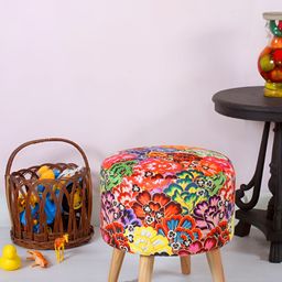 Shadowkart Blue & Red Printed Velvet Pouffes Ottoman-9