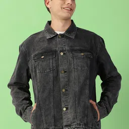 THIRD QUADRANT Men Washed Colourblocked without Crop Denim Jacket-3