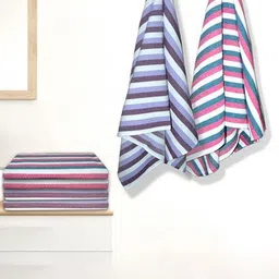 Myntra Elegant Homes White & Blue 6 Pieces Striped Cotton 150 GSM Bath Towel-image-49