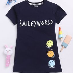 Happy Faces Kids Girls Typography Printed Pure Cotton Longline T-Shirt-image-103