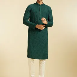 Diwas by Manyavar Floral Embroidered Sequinned Mandarin Collar Straight Kurta-picture-39