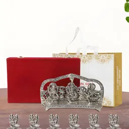 INTERNATIONAL GIFT Silver-Toned 7 Pcs Laxmi Ganesh Saraswati Showpiece With Diya And Box-image-81
