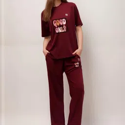 FITIN OUTFIT Typography Printed T-shirt & Pyjama Set-picture-39