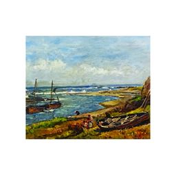 Inephos Blue & Brown Shore Canvas Wall Paintings-image-59