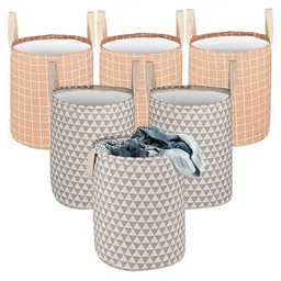 Kuber Industries Grey & Brown 6 Pieces Printed Cotton Laundry Bag 60 l-40