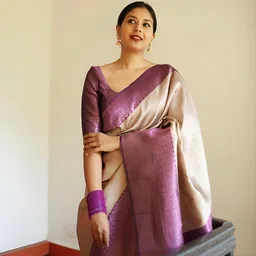 SWEETPEL Woven Design Zari Banarasi Saree With Blouse Piece-picture-23