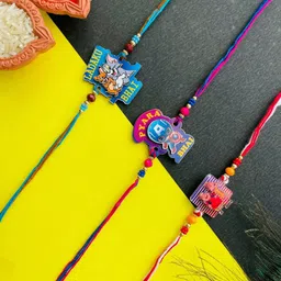 Crunchy Fashion Kids Set Of 3 Artificial Beaded Ladaku Bhai Thread Rakhis With Roli Chawal-image-27