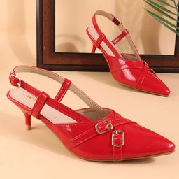 Lavie Embellished PU Slim Heeled Pumps with Buckles-40