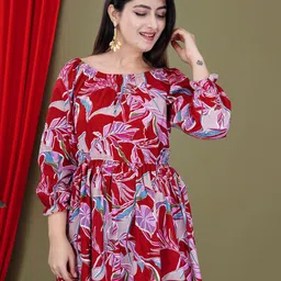 FebQ Print Off-Shoulder Bishop Sleeves Bardot Longline Top-image-84