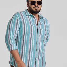 Snitch Men Plus Size Classic Spread Collar Vertical Striped Cotton Casual Shirt-picture-12