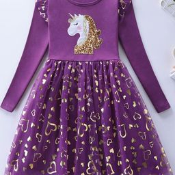 INCLUD Girls Embroidered Sequined Flutter Sleeves Fit & Flare Dress-image-53