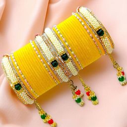 BeautyTrends Set Of 32 Gold-Plated AD Studded Latkan Chuda Bangle-13