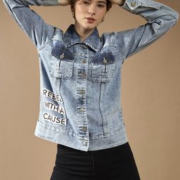 DOLCE CRUDO Women Washed Denim Jacket-image-91