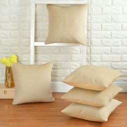 BIGGER FISH Cream-Coloured Set of 5 Velvet Square Cushion Covers-30