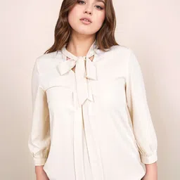 Zink London Women Cream Solid Relaxed Fit Top-image-92