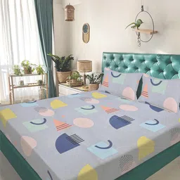KLOTTHE Grey Geometric 300 TC King Bedsheet with 2 Pillow Covers-image-61