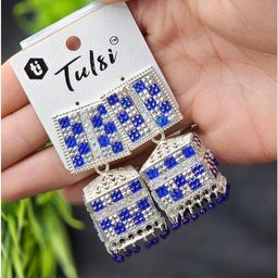 tulsi imitation Silver-Plated Stones Studded & Beaded Square Shaped Jhumkas-36