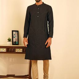 JAYPORE Band Collar Thread Work Straight Kurta-image-43