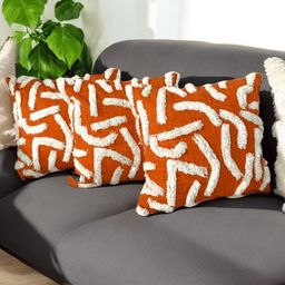 LUSHLYF Orange & White Quirky Square Cushion Covers-38