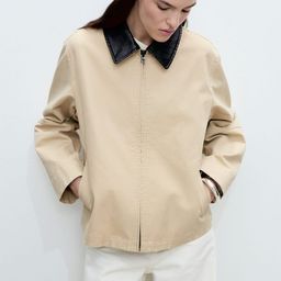 MANGO Faux Leather Contrasting Collar Pure Cotton Tailored Jacket-picture-11