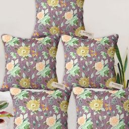 Blue Grass Lavender & Green 5 Pieces Floral Velvet Square Cushion Covers-image-22