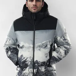 Celio Men Graphic Printed Hooded Lightweight Puffer Jacket-24