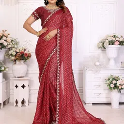 Mitera Bandhani Printed Zari Pure Chiffon Bandhani Saree-10